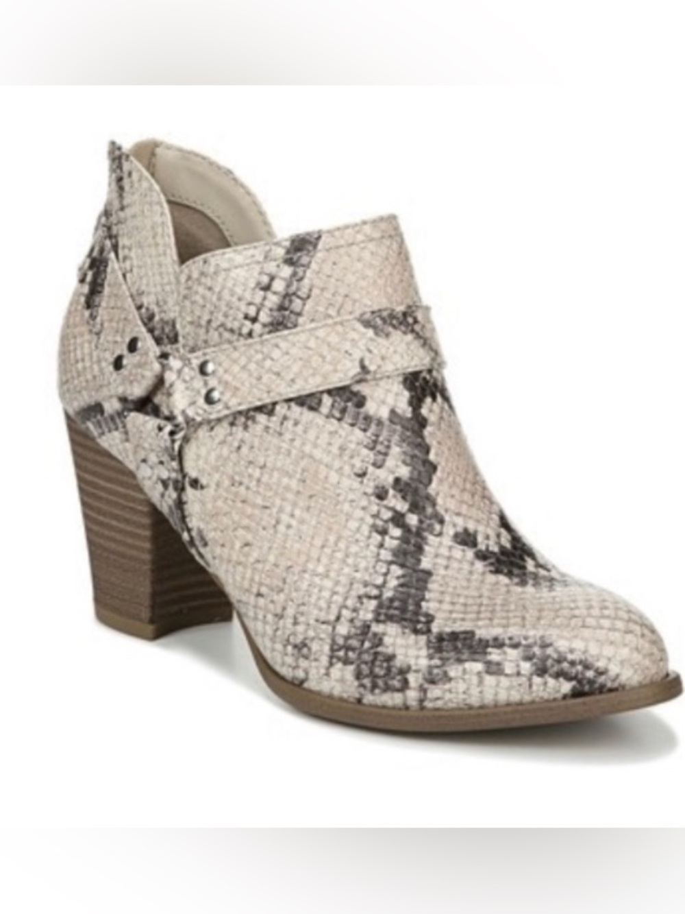 Fetgalicious Chucky Faux Snakeskin Beige Ankle Booties with Strap, size 8